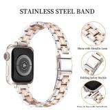 Slim Metal Band for Apple Watch Bands for Women 41mm 40mm 42mm(S10/11) 38mm iWatch Bands, Thin Dressy Fancy Strap for Apple Watch Band Series 10 11 Series 9 8 SE 7 6 5 4 3-Starlight+Rose Gold - Retail