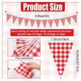 10 Strips Red and White Checkered Banner Gingham Pennant Banner Flag Paper Pennant for BBQ Picnic Carnival Theme Birthday Wedding Pizza Festivals Party Decorations Outdoor Home Decor - Retail: $14