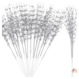 Long Artificial Glitter Berry Stem Ornaments 28 Inch Fake Christmas Picks Christmas Tree Decoration Stems Xmas Decorative Bead Sticks Glittery Twig Branches for DIY Wreath Decor