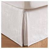 Pleated Waffle Weave Bed Skirt, Tailored Dust Ruffle 12 Inch Drop Easy Fit, Machine Washable (White, Queen - 12\" Drop) - Retail: $22