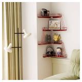 Fire Escape Wall Shelf - Modern City Style 4-Tier Corner Wall Shelves, Easy to Install Metal Ladder Shelf for Figures, New York Decorative Shelves for Bathroom, Living Room & Home Decor, Red - Retail: