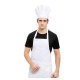 White Chef Hat And Apron For Men Women Adults Set, Chef Costume, White Apron With Pockets, Aprons For Cooking, Chef Outfit - Retail: $15