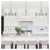 Glass Pendant Light Kitchen Island,11.8 Farmhouse Brushed Nickel Pendant Lighting with Clear Glass Shade, Modern Pendant Light Fixture for Kitchen Sink Dining Room Hallway Entryway. GLASS BROKEN. - Re