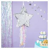 Sparkle and Bash Star Pinata with Pull Strings - Silver, 13 x 13 x 3 in - Space Theme Birthday Decoration & Baby Shower Supply - Pinatas with Pull Strings for Kids & Adults - Retail: $37