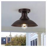 Oil Rubbed Bronze Outdoor Semi Flush Mount Ceiling Light Fixture, Metal Farmhouse Kitchen Light with E26 Based Socket, Round Semi Flush Ceiling Light for Kitchen - Retail: $38