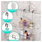 Hanging Shower Caddy Organizer - No Drilling Shower Organizer with Hooks, Rustproof & Waterproof 304 Stainless Steel Bathroom Shelves - Brushed Nickel - Retail: $28