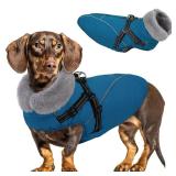 Small Dog Coat, Dog Coat for Small Dogs, Reflective Windproof Dogs Jackets with Built-in Harness, Doggy Winter Jacket with Zipper On Back, Warm Pet Coats with Fleece Lining, Blue, S - Retail: $33