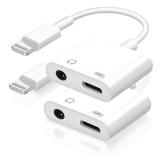 2-in-1 Charging & Audio Adapter for iPhone, Lightning to 3.5mm Headphone Jack Dongle Splitter, Supports Hi-Res Lossless Sound, Compatible with iPhone 14/13/12/11/XS/XR/8/7 2 Pack - Retail: $10