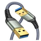 AINOPE USB to USB Cable, USB 3.0 A to A Male to Male Cable [Never Rupture] Double End Type A Cord Compatible with Hard Drive Enclosures, KVM, DVD Player, TV, Laptop Cooler,6.6Ft/Grey, 1 Pack - Retail: