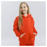 Boys Girls Hooded Sweatshirt Solid Pullovers Long Sleeve Hoodie Kids Cotton Crewneck Fall Tops Blouse Orange sm - Retail: $13