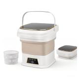 16L Portable Washing Machine, Mini Foldable Washer with Spin Dry Basket, Two Timed Laundry Modes for Small Loads, Compact Size Ideal for Apartments, Dorm Rooms, RVs, Travel (Light Gray) - Retail: $33