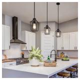 Black Lantern Pendant Light Mini Pendant Lights for Kitchen Island Pendant Light Fixture, Adjustable Rods Farmhouse Pendant Lighting for Kitchen Dining Room Foyer Hallway Bedroom (1 Pack)