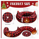Cat Tunnel Christmas Tree Skirt, Exquisite Cat Bed Tunnel with Hanging Ball, Buffalo Plaid Christmas Tree Collar Cat Cave for Pet Indoor Outdoor Decorations - Retail: $30