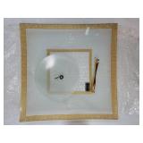 Square Cake Stand 13-Inch Tempered Glass Cake Holder with Gold Trim, Chip-Resistant, Durable & Dishwasher Safe, Dessert Stand for Parties, 6-Inch High - Retail: $26