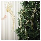 6 Pcs Christmas Gold Artificial Glitter Picks Spray 35 Christmas Tree Ornaments Snow Weeping Tree Berry Stems Spray Long Glitter Branch Sticks for Winter Holiday Wedding Ornament Supply - Retail: $28"