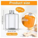 60 Pcs Plastic Bottles Bulk with Caps 8.5 oz Small Reusable Disposable Juice Bottles Empty Clear Beverages Drink Containers Water Flask Mini Fridge Containers for Juicing Smoothies Milk - Retail: $43