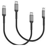 1.5ft USB C Charging Cable, 2 Pack Braided USB C to USB C Cable 60W/3A CarPlay USBC Cord Compatible with iPhone 15 Samsung Galaxy S23 Ultra Google Pixel, Short USB C to C Cable for Car - Retail: $9
