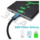 1.5ft USB C Charging Cable, 2 Pack Braided USB C to USB C Cable 60W/3A CarPlay USBC Cord Compatible with iPhone 15 Samsung Galaxy S23 Ultra Google Pixel, Short USB C to C Cable for Car - Retail: $9