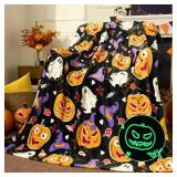 Glow in The Dark Blanket Pumpkin Black, Toys Gifts for Girls Age 2 3 4 5 6 7 8 9 10 11 12 Year Old, Soft Cozy Flannel Kids Throw Blanket, Christmas Birthday Present Bedroom Decor 50\"Ã60\" - Retail