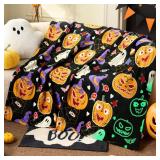 Glow in The Dark Blanket Pumpkin Black, Toys Gifts for Girls Age 2 3 4 5 6 7 8 9 10 11 12 Year Old, Soft Cozy Flannel Kids Throw Blanket, Christmas Birthday Present Bedroom Decor 50\"Ã60\" - Retail