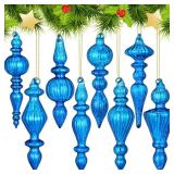 8 Pcs 6 Inch Mercury Glass Finial Christmas Ornaments Hanging Christmas Finials Glass Ornaments Assorted Mercury Decor for Vintage Holiday Xmas Tree Decoration(Blue) - Retail: $24