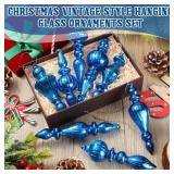 8 Pcs 6 Inch Mercury Glass Finial Christmas Ornaments Hanging Christmas Finials Glass Ornaments Assorted Mercury Decor for Vintage Holiday Xmas Tree Decoration(Blue) - Retail: $24