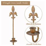 Fleur De Lis Wrought Iron Candle Sconces Set of 2, Rustic Candle Holders Hanging for Living Room Farmhouse Fireplace Wedding (Antique Copper) - Retail: $20