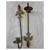 Fleur De Lis Wrought Iron Candle Sconces Set of 2, Rustic Candle Holders Hanging for Living Room Farmhouse Fireplace Wedding (Antique Copper) - Retail: $20