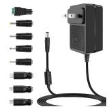 DC 5V 3A Power Supply Adapter with 8 Tips, 100-240V AC to DC 5V Charger Cord, fit for 5Vdc 0.5a 500ma 1.0a 1000ma 1.5a 1500ma 2a 2000ma 2.5a 2500ma 3a 3000ma Electronic Devices. - Retail: $12