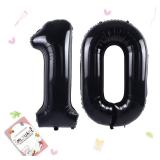 40 inch Number Balloon 0-9 Black Large Number 10 Balloons, Digital Balloons for Birthday Party Celebration Decorations Supplies, Helium Foil Number Balloons for Wedding Anniversary - Retail: $7