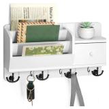 Vision Key Holder Wall Mount and Mail Organizer : Farmhouse Key and Mail Holder for Wall with Drawer and 7 Key Hooks - Decorative Home Organization for Wall Decor Aesthetic (White). CRACKED. - Retail: