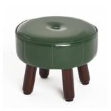 13in Small Foot Stool Ottoman, Round Faux Leather Foot Rest for Couch, Under Desk Pouf Footstool Footrest with Non-Skid Rubber Legs for Living Room, Bedroom, 13