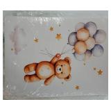 3 Pcs Framed Teddy Bear Nursery Canvas Wall Art Bear Sleeping on The Moon and Stars Wall Decor Pictures Balloon Cloud Neutral Poster Prints for Kids Baby Room Kindergarten Home Decoration 12x16in - Re