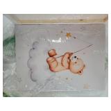 3 Pcs Framed Teddy Bear Nursery Canvas Wall Art Bear Sleeping on The Moon and Stars Wall Decor Pictures Balloon Cloud Neutral Poster Prints for Kids Baby Room Kindergarten Home Decoration 12x16in - Re