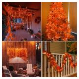 Orange Thanksgiving Mini Lights, 2Pack 13Feet 50Count Autumn Fall String Lights, Connectable 120V Plug in for Outdoor Indoor Garden Party Halloween Christmas Xmas Tree Lights Yellow Decor - Retail: $1