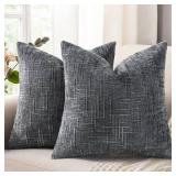 Spring Dark Grey Chenille Euro Sham Throw Pillow Covers 24x24 Set of 2 Textured Soft Cozy Slubby Couch Pillow Covers Modern Farmhouse Boho Decorative Pillow Cases for Bed Sofa Living Room - Retail: $2