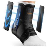 Slim-Fit Ankle Brace for Sprained Ankle, Quick Lace Up Ankle Support for Women Men with 2 Auto-Shaped Pads, Air Fabric Cool Ankle Stabilizer for Injury Recover, Running, Sports, M(12-13) - Retail: $30