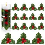 50 Pcs Christmas Holly Berries for Crafts Faux Berries Flowers and Holly Leaves Christmas Wreath Fillers for Vase Fillers Floating Candle Table Centerpiece (Red) - Retail: $17