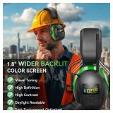 2025 AM/FM Radio Ear Protection Headphones with Backlit Digital Display, 120H Working Time, Rechargeable Hearing Protector, 30dB Noise Reduction Safety Earmuffs for Mowing, Construction, Work, Green -