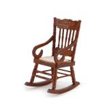 Dollhouse Miniature Rocking Chair 1:12 Scale Wooden Furniture Accessories Tiny Mini House Home Outdoor Cake Topper Decoration Model Living Room Scene Christmas Craft Displays (Brown) - Retail: $9
