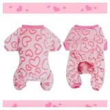 Fleece Dog Pajamas Cute Dog Heart Puppy Jumpsuit Warm Soft Pet Holiday Clothes for Small Medium Cats and Dogs (Pink, S) - Retail: $7