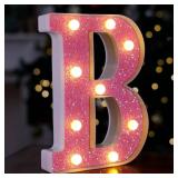 LED Letter Lights Pink Glitter Marquee Letters Light Up Alphabet Letters Sign Battery Powered for Home Party Decoration Night Bar Wedding Birthday Christmas Lamp Girls Gift - Letter B - Retail: $9