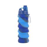 Collapsible Water Bottles Travel Sports Portable Sport Water Bottle comes with mountaineering Buckle 500ml silicone Water-proof camping water bottle (Blue camouflage) - Retail: $9