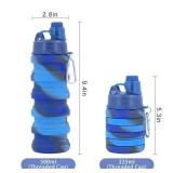Collapsible Water Bottles Travel Sports Portable Sport Water Bottle comes with mountaineering Buckle 500ml silicone Water-proof camping water bottle (Blue camouflage) - Retail: $9