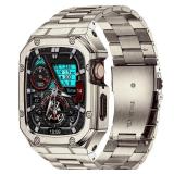 Stainless Steel Watch Band with Case Compatible with Apple Watch Series 9 8 7 45mm, Rugged Strap with Metal Protective Bumper Cover for iWatch Bands Men (Titanium Color) - Retail: $33