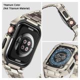 Stainless Steel Watch Band with Case Compatible with Apple Watch Series 9 8 7 45mm, Rugged Strap with Metal Protective Bumper Cover for iWatch Bands Men (Titanium Color) - Retail: $33