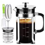 French Press Coffee Maker 304 Stainless Steel Coffee Press, with 4 Filters System, Heat Resistant Thickness Borosilicate French Press Glass, BPA-Free Brewed Tea Pot Coffee Plunger(Copper 12oz) - Retai