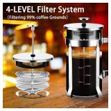 French Press Coffee Maker 304 Stainless Steel Coffee Press, with 4 Filters System, Heat Resistant Thickness Borosilicate French Press Glass, BPA-Free Brewed Tea Pot Coffee Plunger(Copper 12oz) - Retai