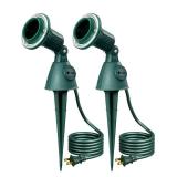 Dusk to Dawn 120V Outdoor Spotlight, Waterproof LED Outdoor Flood Stake Lights, E26 Base, Max 150W PAR38 Bulb (Not Included), 6FT Cord, 90Â° Adjustable Head, 2 Pack - Retail: $26