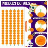 6 Pcs - 5 Feet Marigold Garland Indian American Wedding Party Mantle Decoration, Dia de Los Muertos Faux Garlands Diwali Decoration, Spring Bush Floral (Orange - Retail: $17